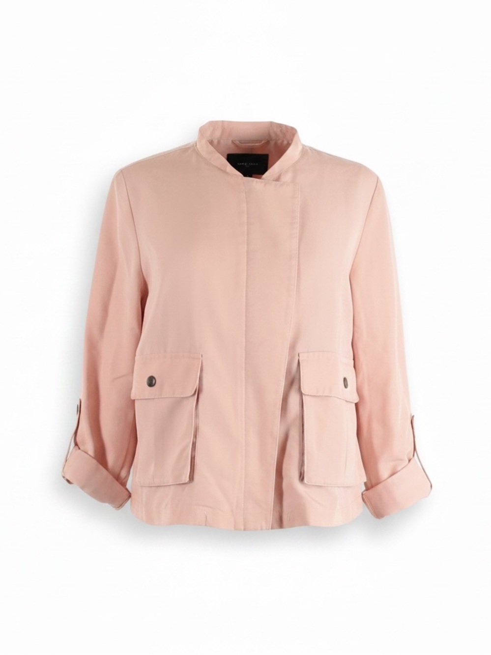 Halogen M pink retro‎ zippered modal blend crop rolled 3/4 sleeve jacket